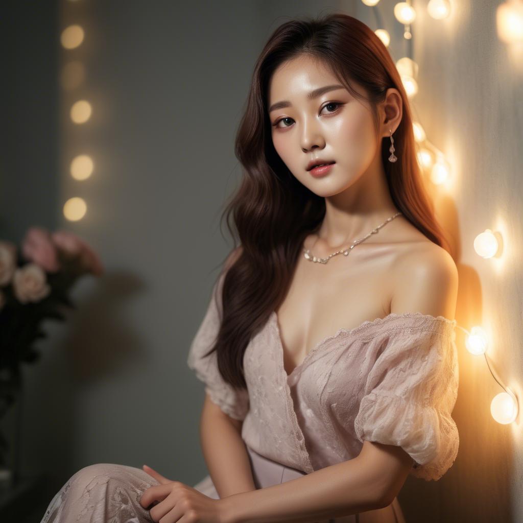 A stunning image of korean model in romantic lighting.