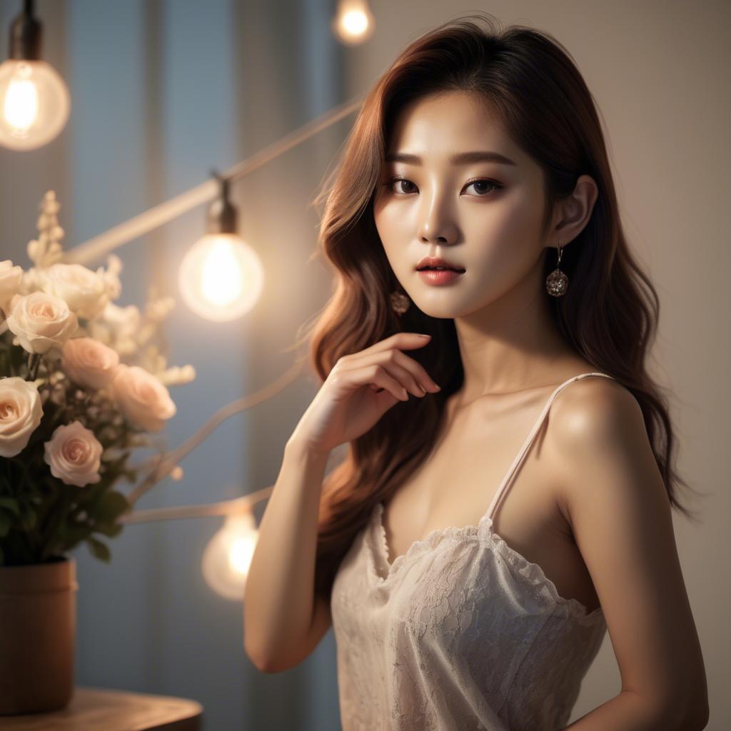 A stunning image of korean model in romantic lighting.