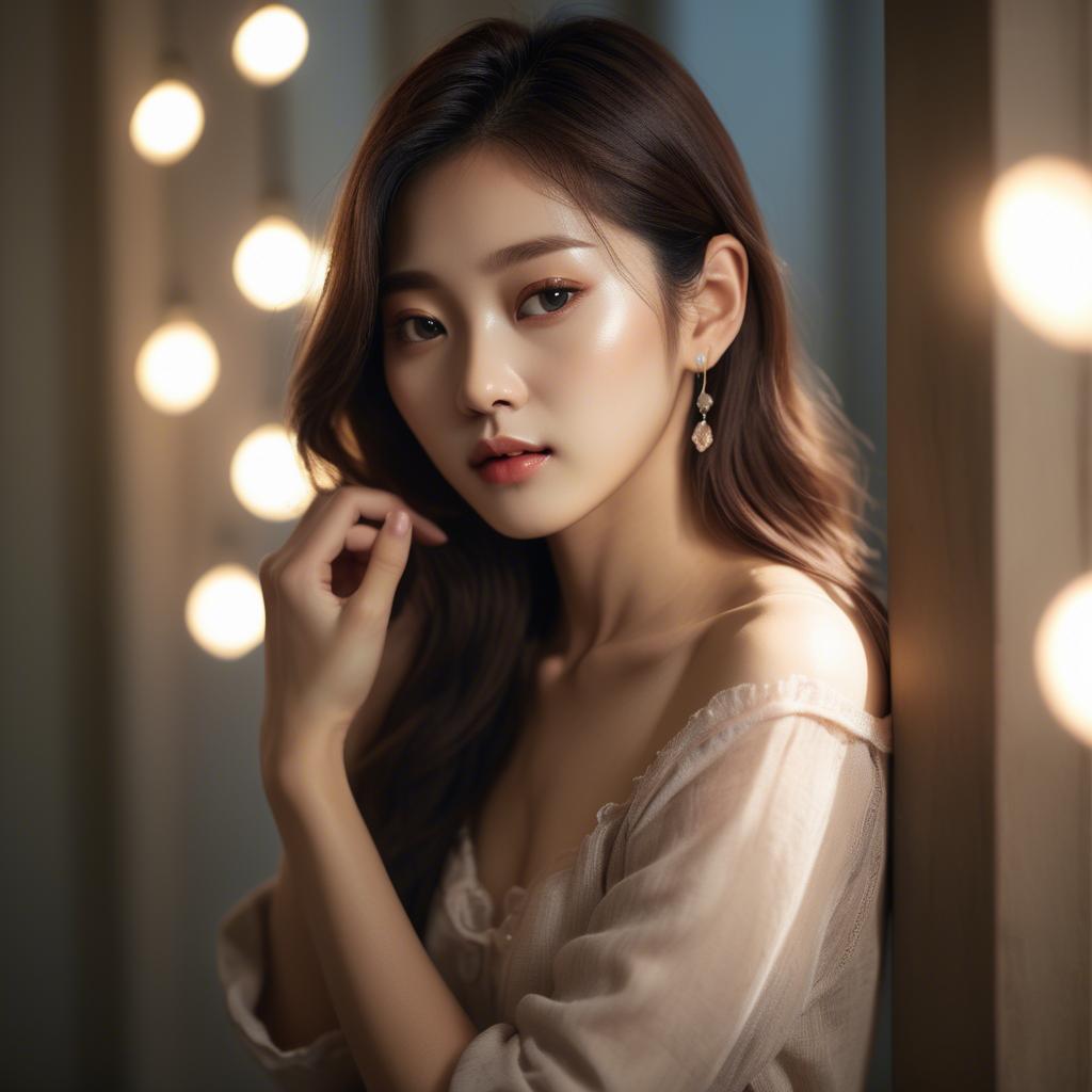 A stunning image of korean model in romantic lighting.