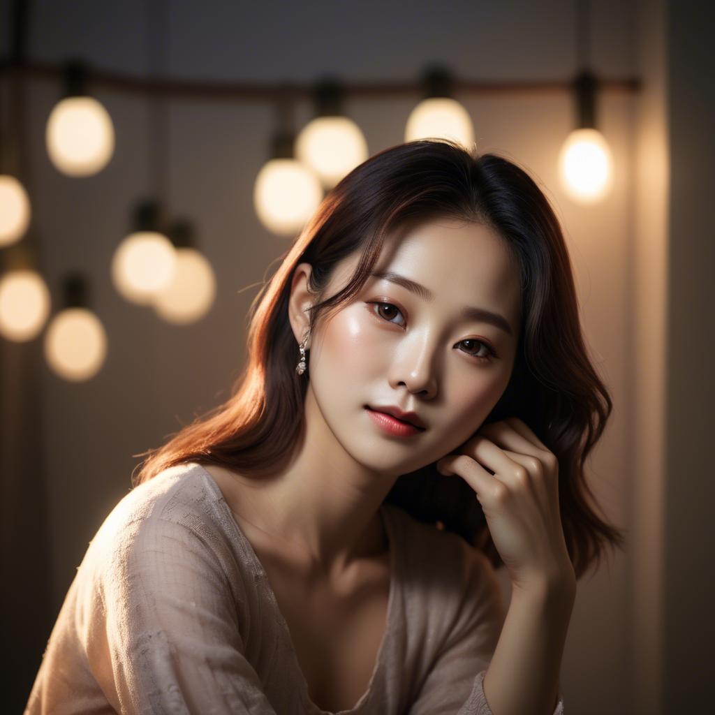 A stunning image of korean woman in romantic lighting.