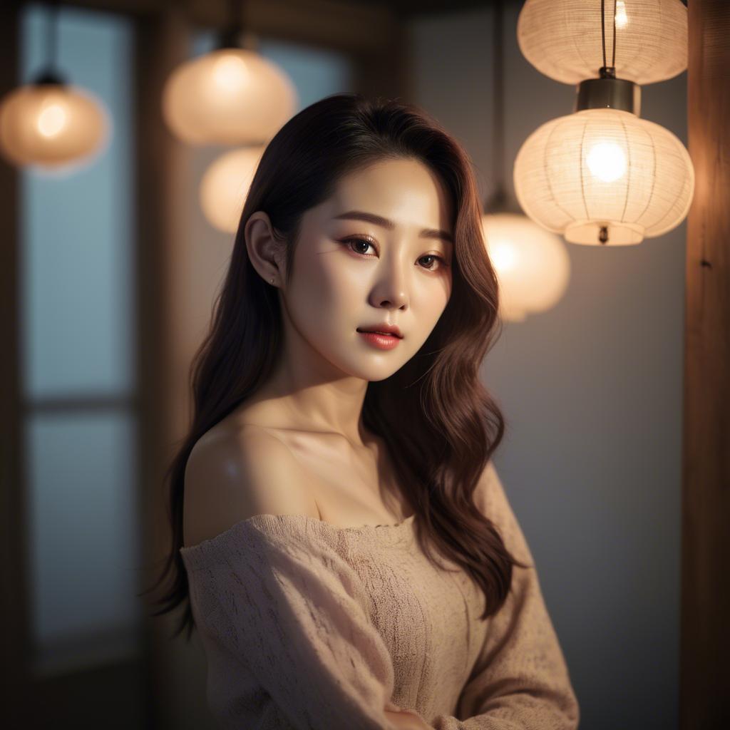 A stunning image of korean woman in romantic lighting.