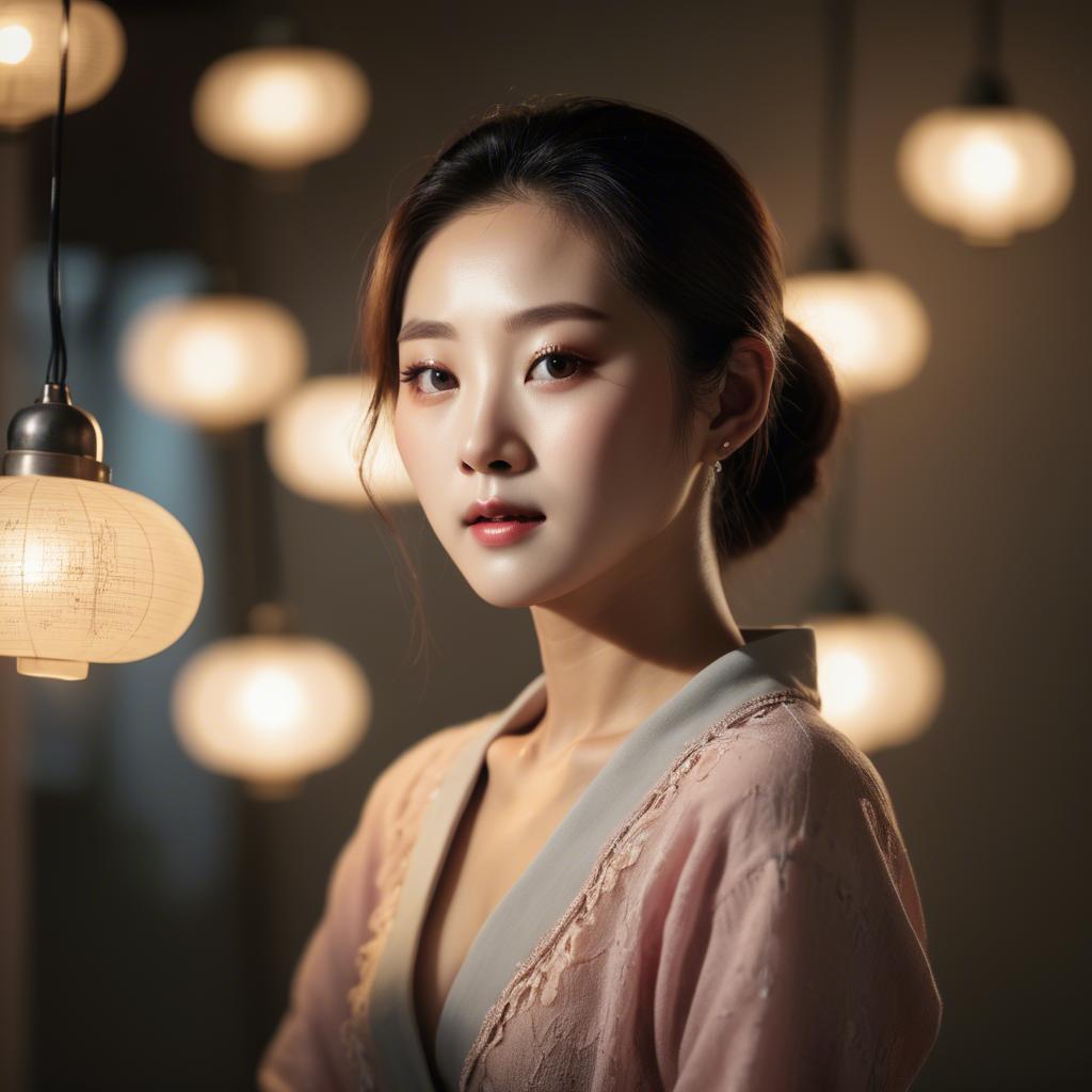A stunning image of korean woman in romantic lighting.