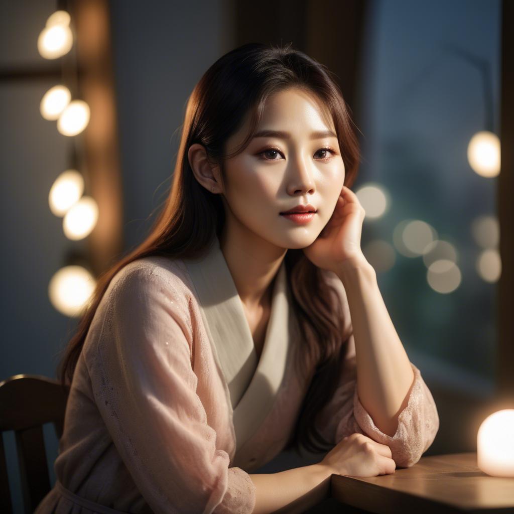 A stunning image of korean woman in romantic lighting.
