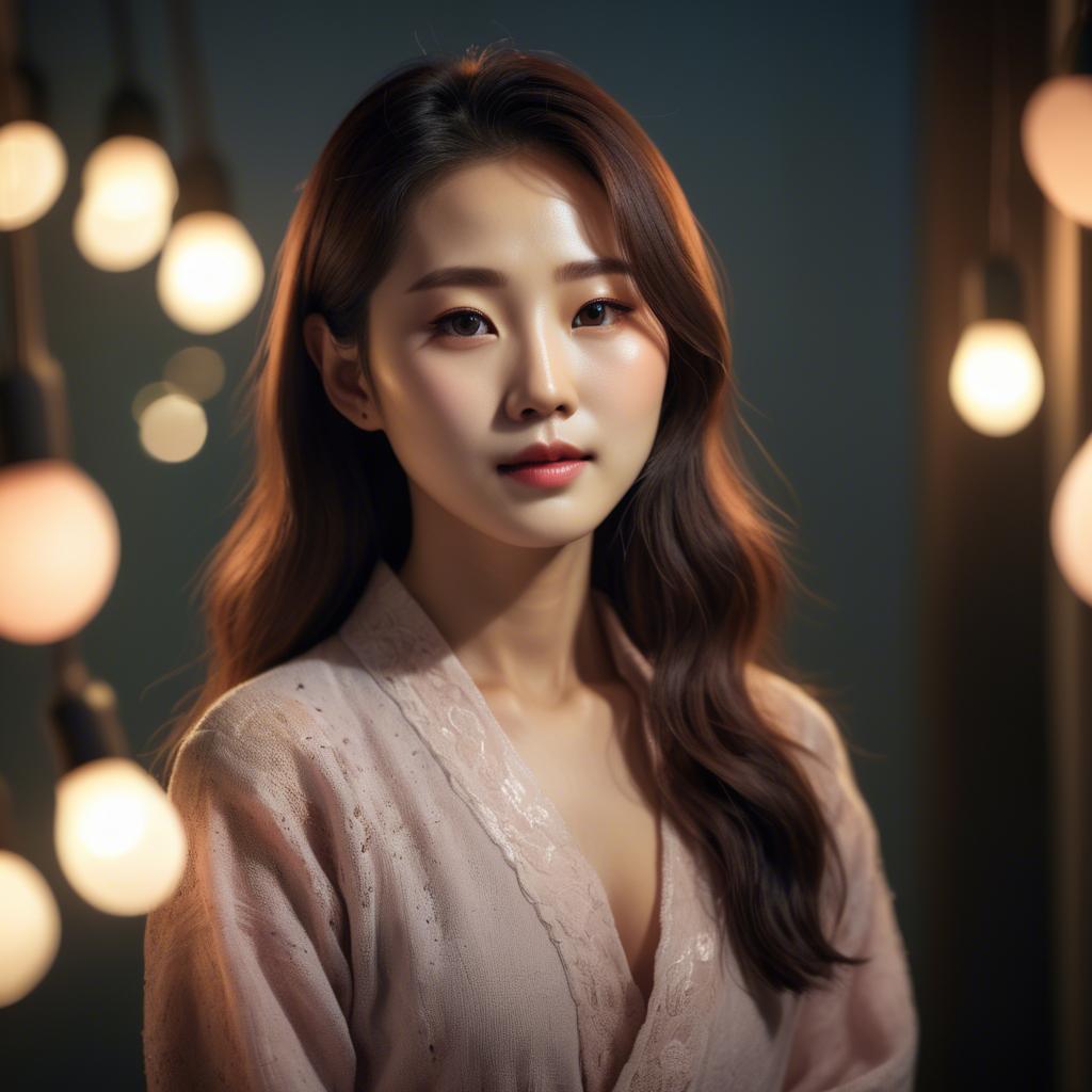 A stunning image of korean woman in romantic lighting.