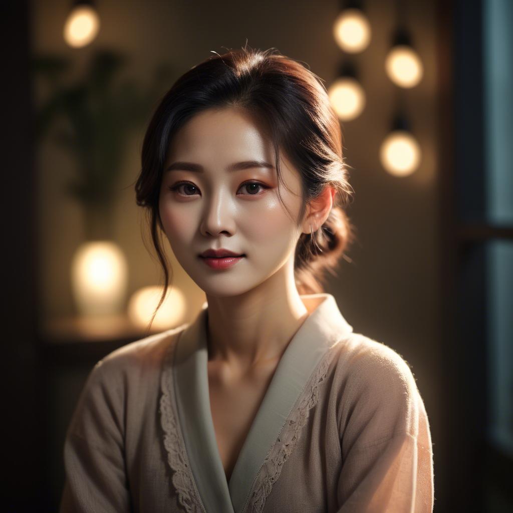 A stunning image of korean woman in romantic lighting.