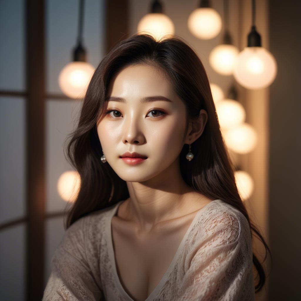 A stunning image of korean woman in romantic lighting.