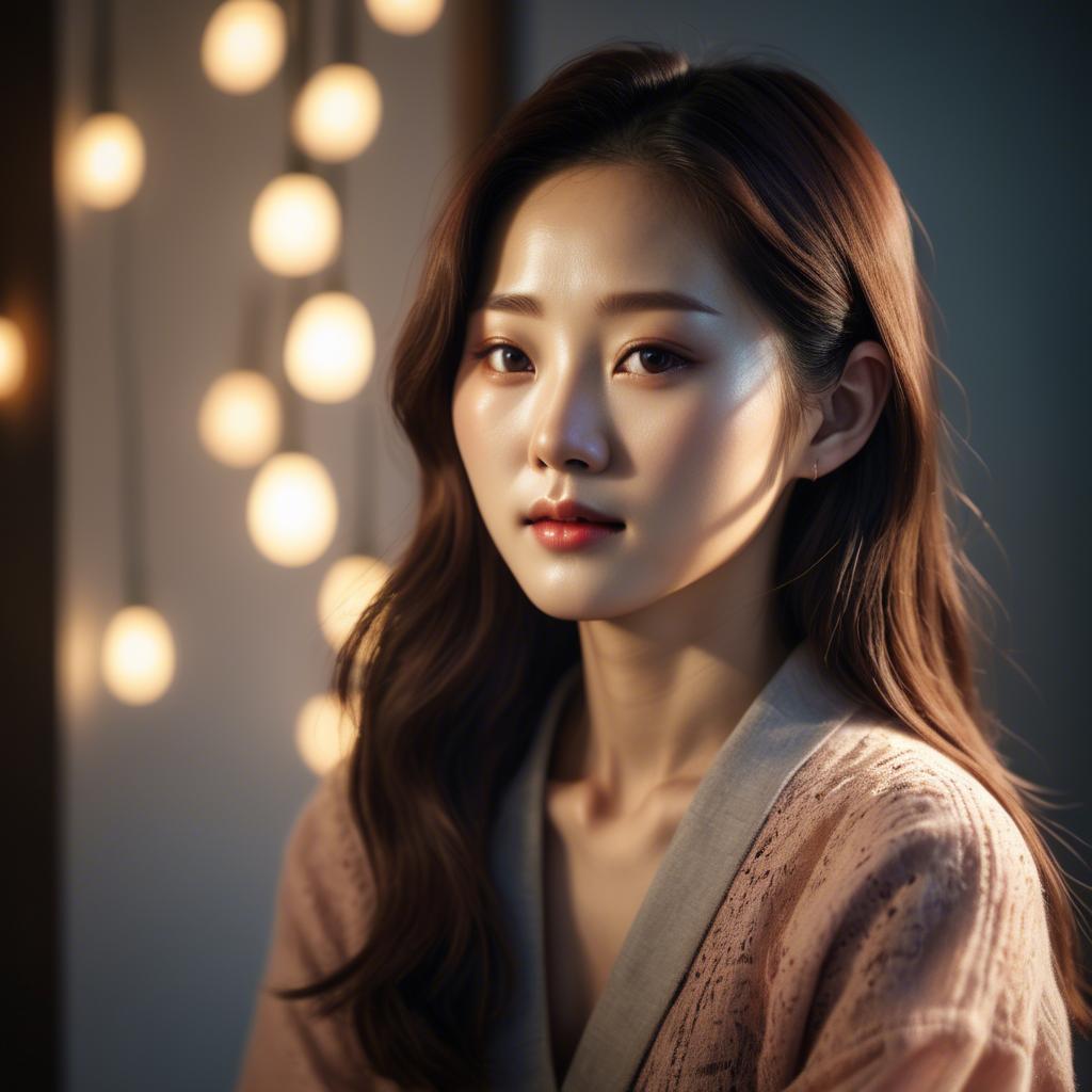 A stunning image of korean woman in romantic lighting.