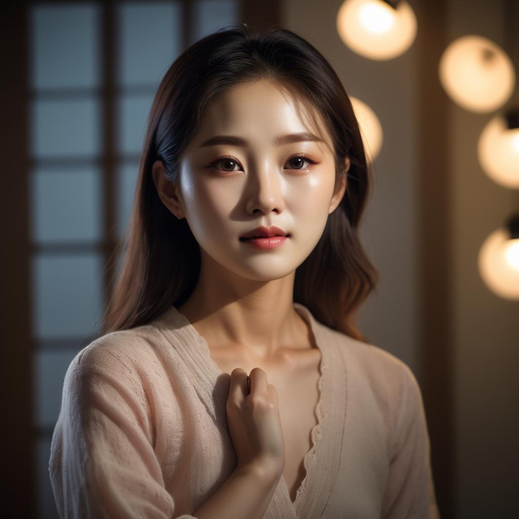 A stunning image of korean woman in romantic lighting.