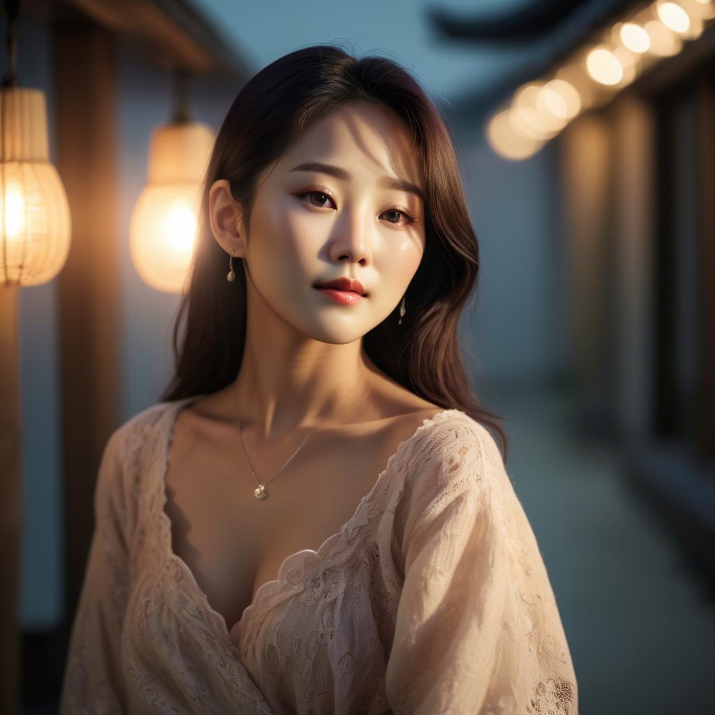 A stunning image of korean woman in romantic lighting.