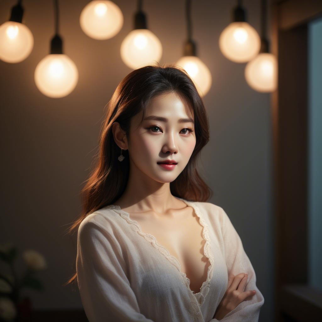 A stunning image of korean woman in romantic lighting.