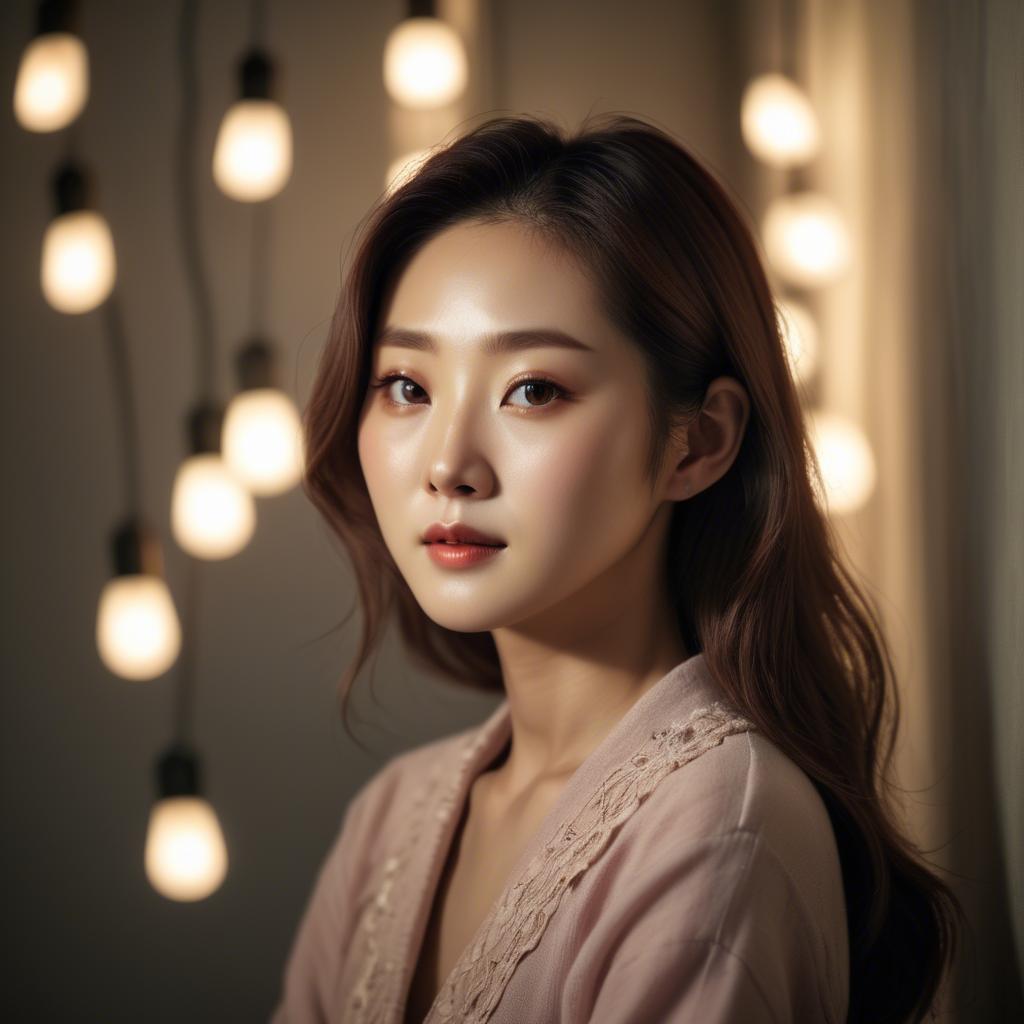 A stunning image of korean woman in romantic lighting.