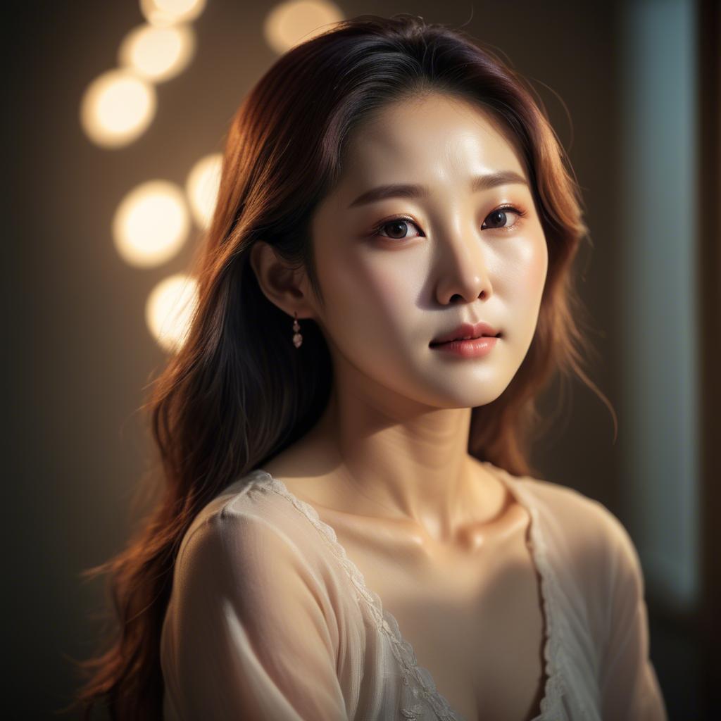 A stunning image of korean woman in romantic lighting.