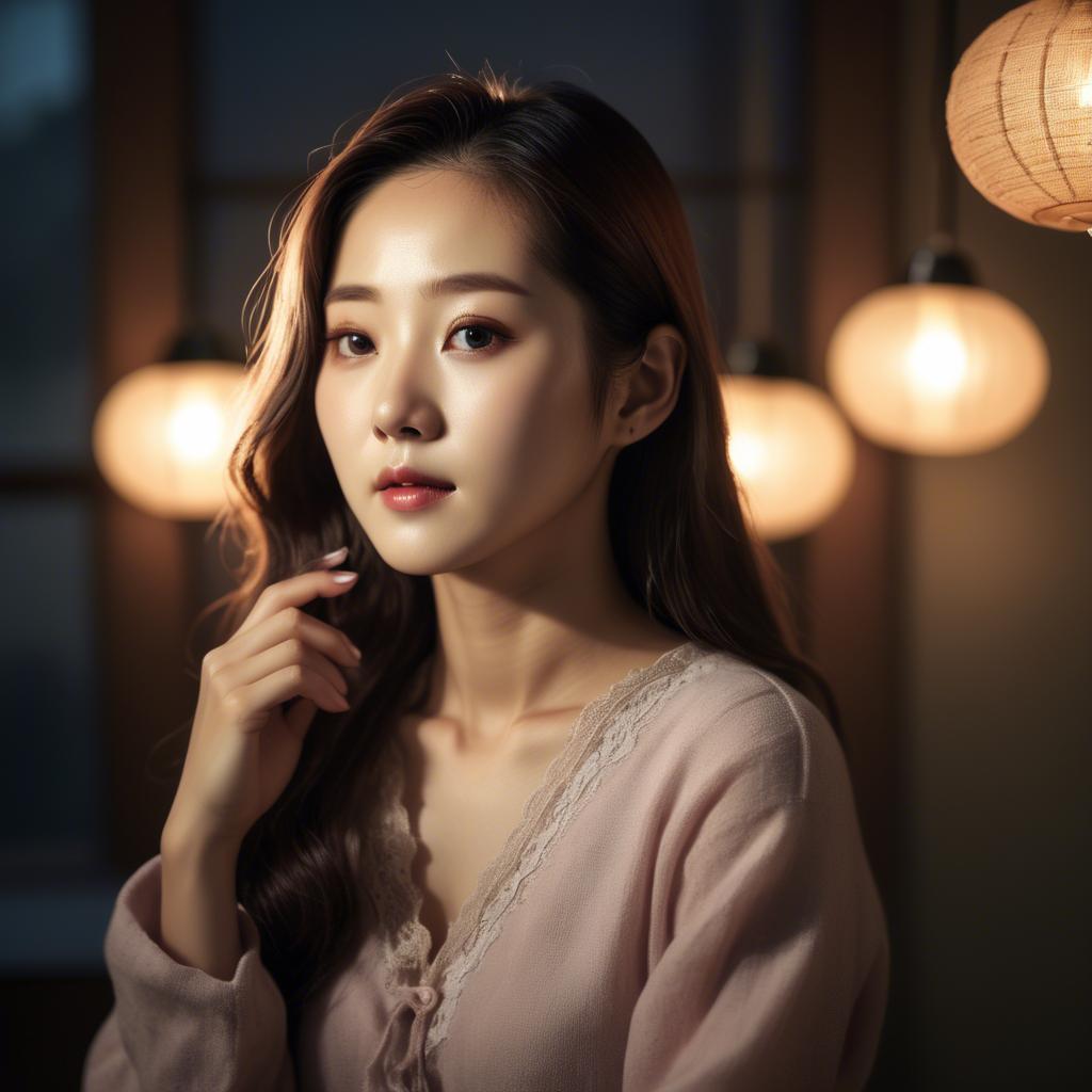 A stunning image of korean woman in romantic lighting.