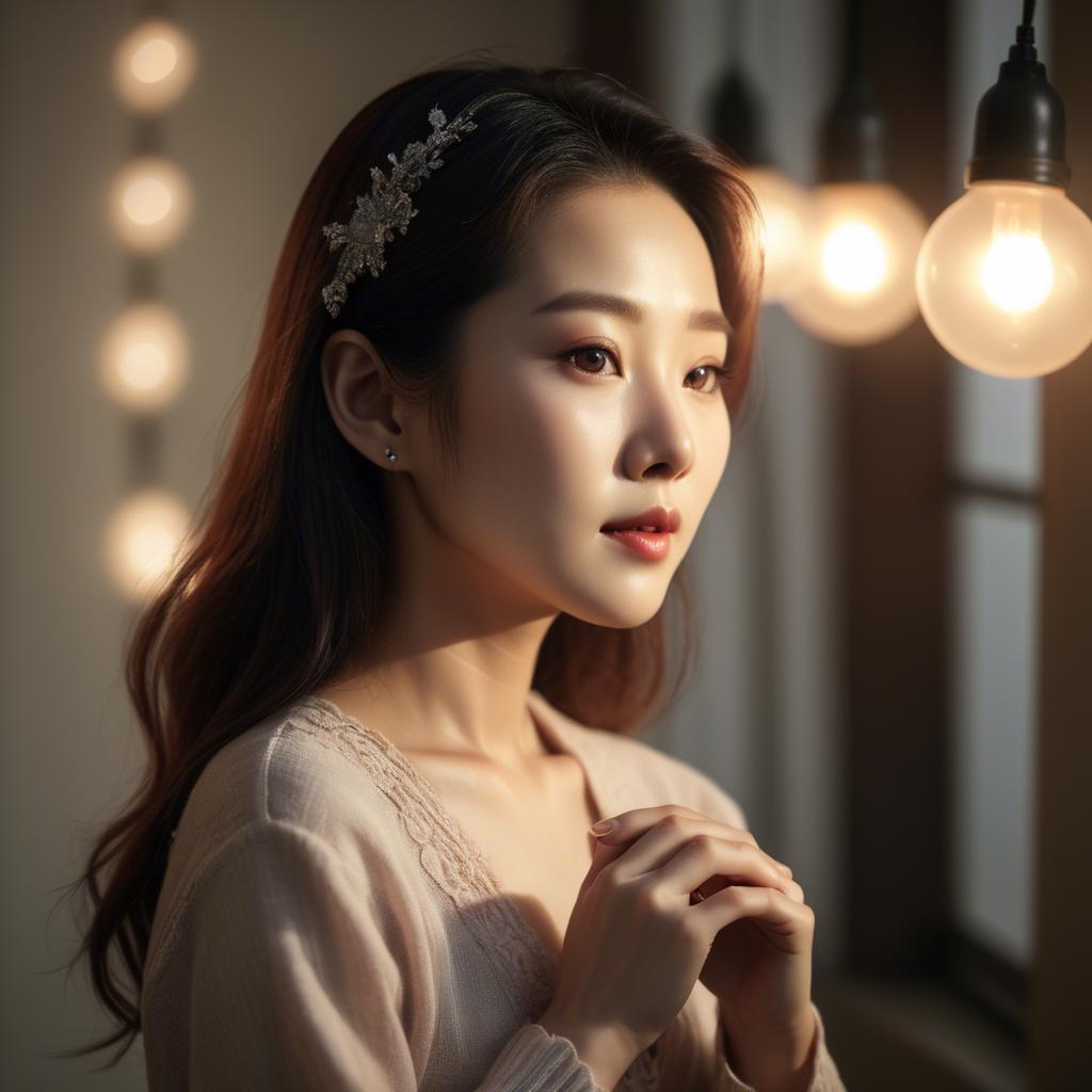 A stunning image of korean woman in romantic lighting.
