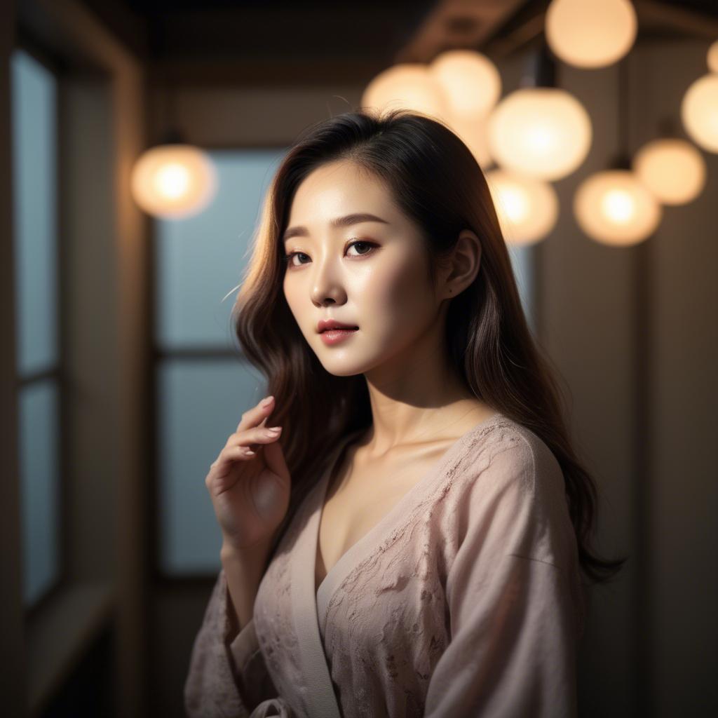 A stunning image of korean woman in romantic lighting.