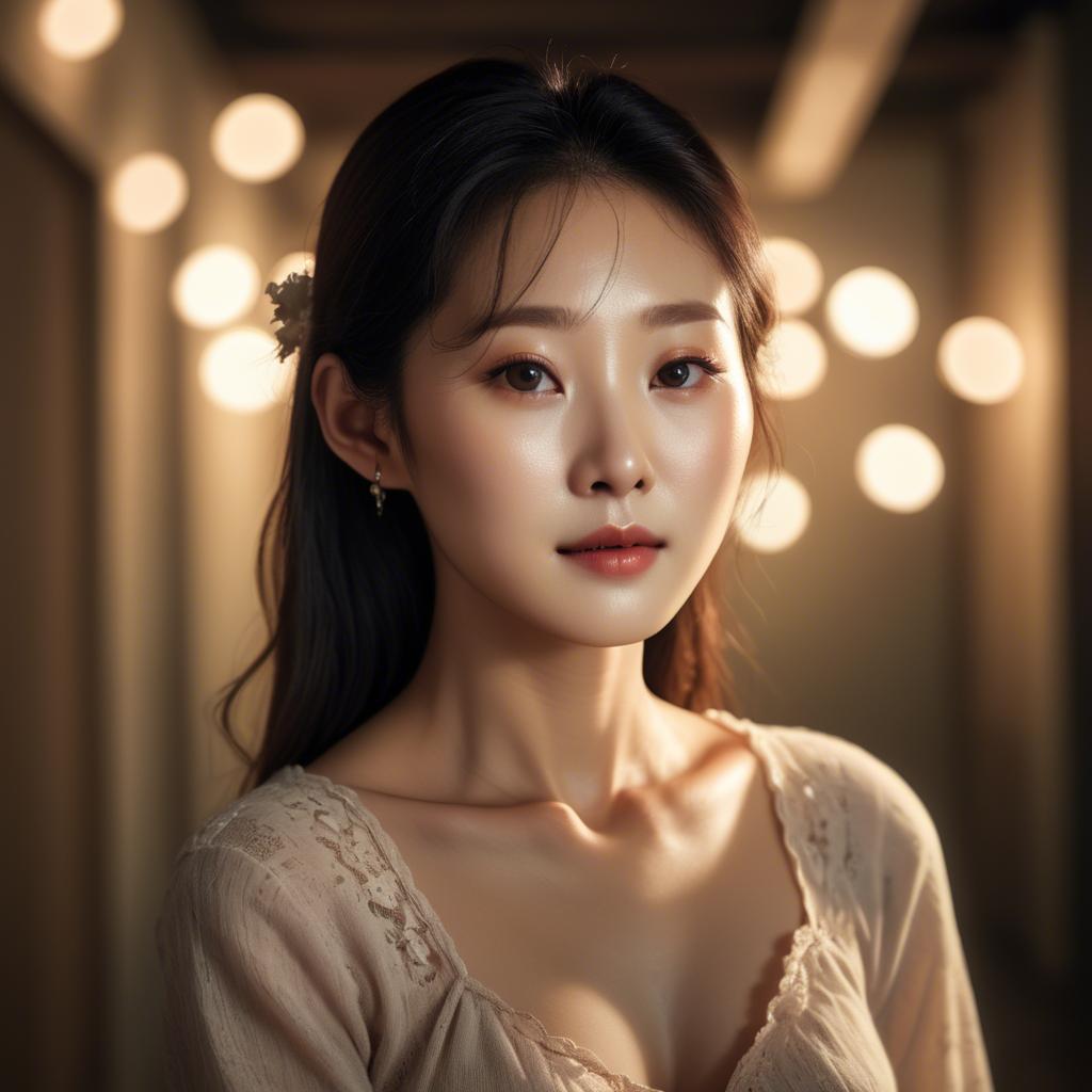A stunning image of korean woman in romantic lighting.