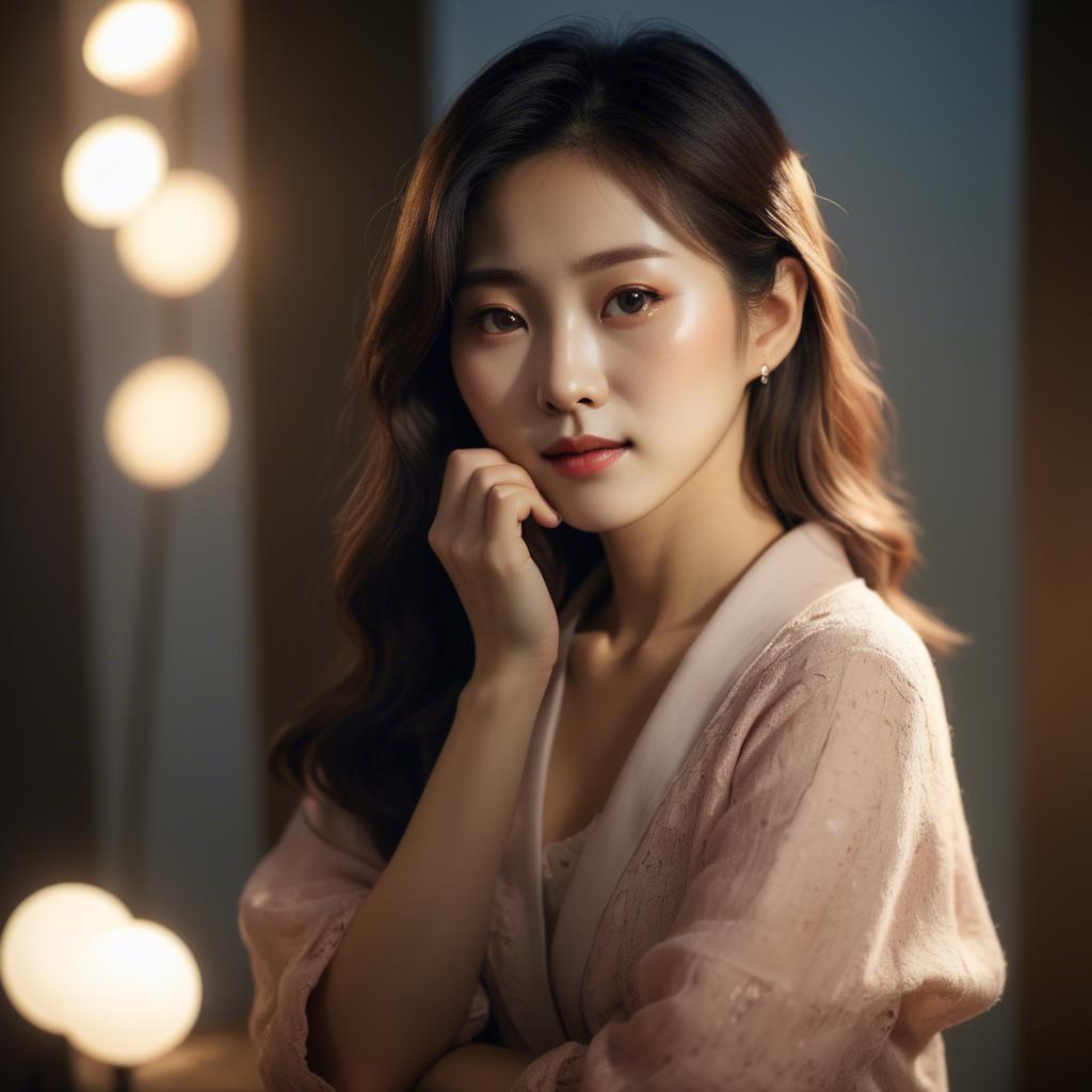 A stunning image of korean woman in romantic lighting.