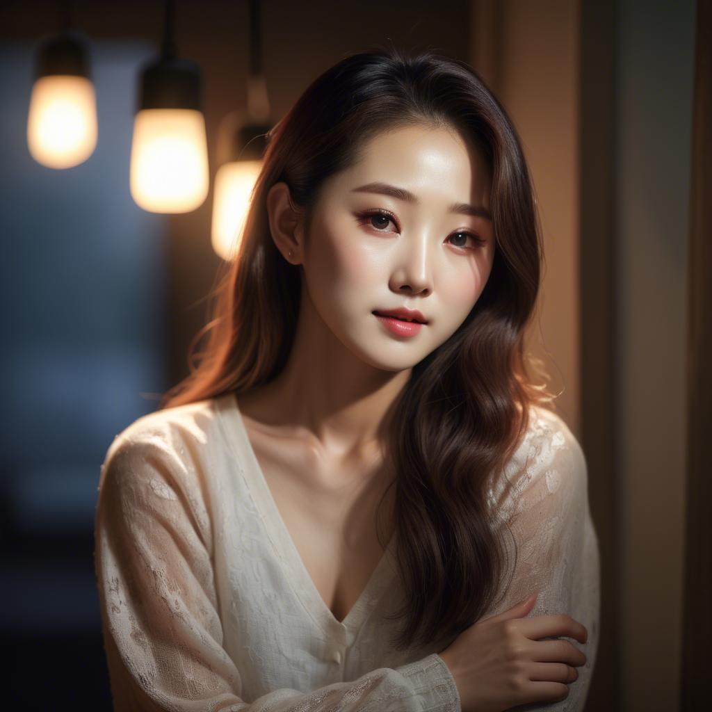 A stunning image of korean woman in romantic lighting.