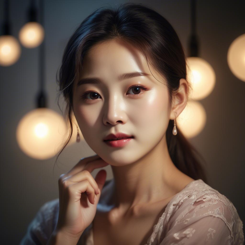 A stunning image of korean woman in romantic lighting.