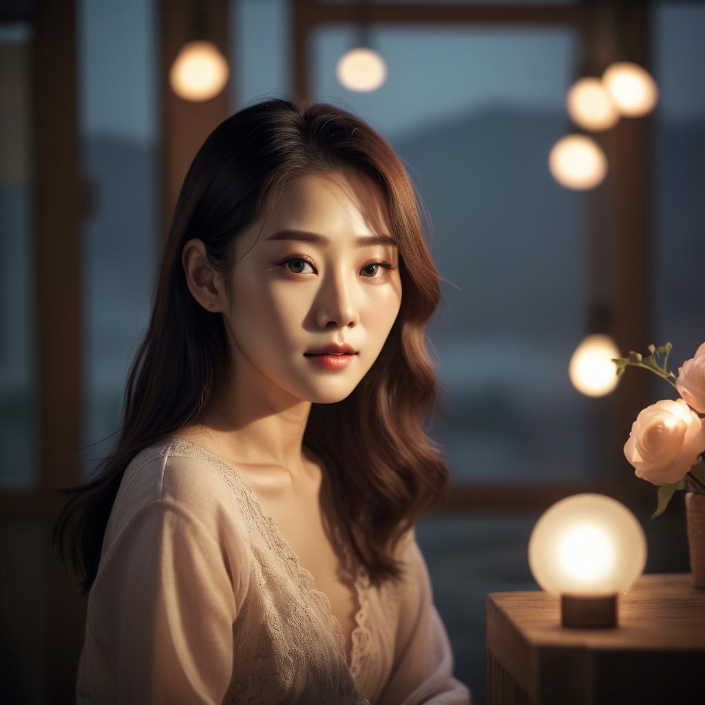 A stunning image of korean woman in romantic lighting.