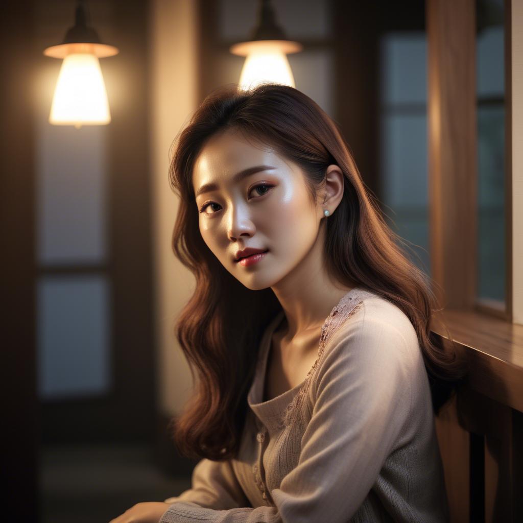 A stunning image of korean woman in romantic lighting.