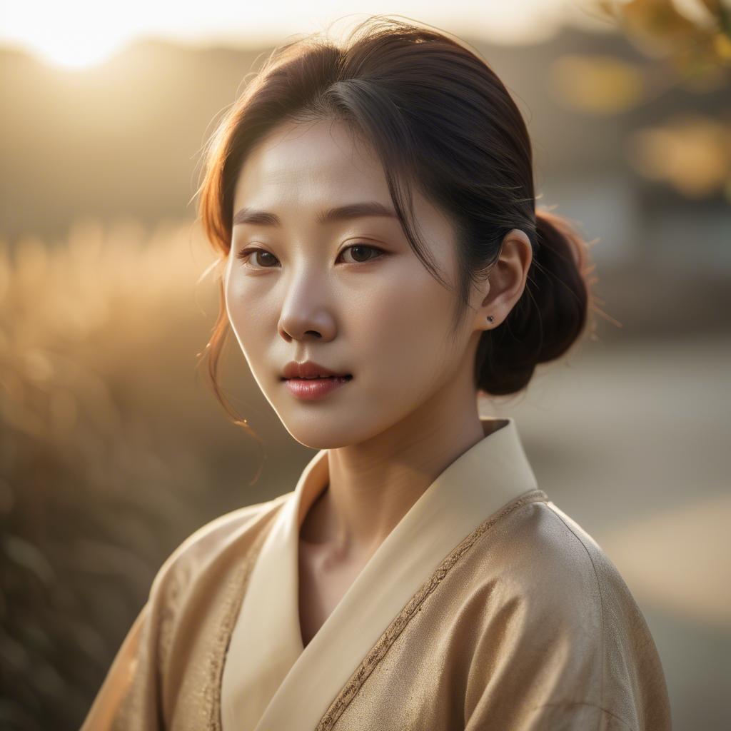 A stunning image of korean woman in soft golden light.