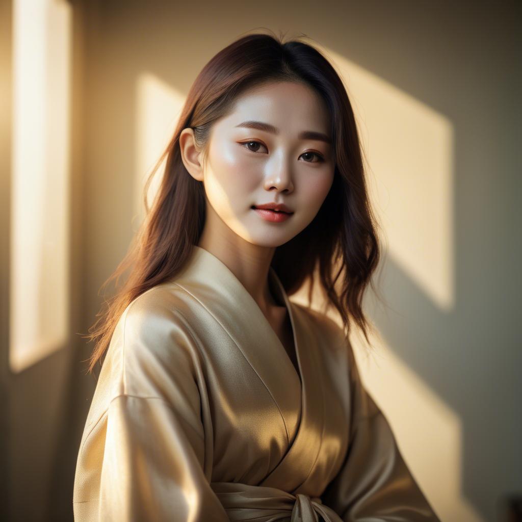 A stunning image of korean woman in soft golden light.