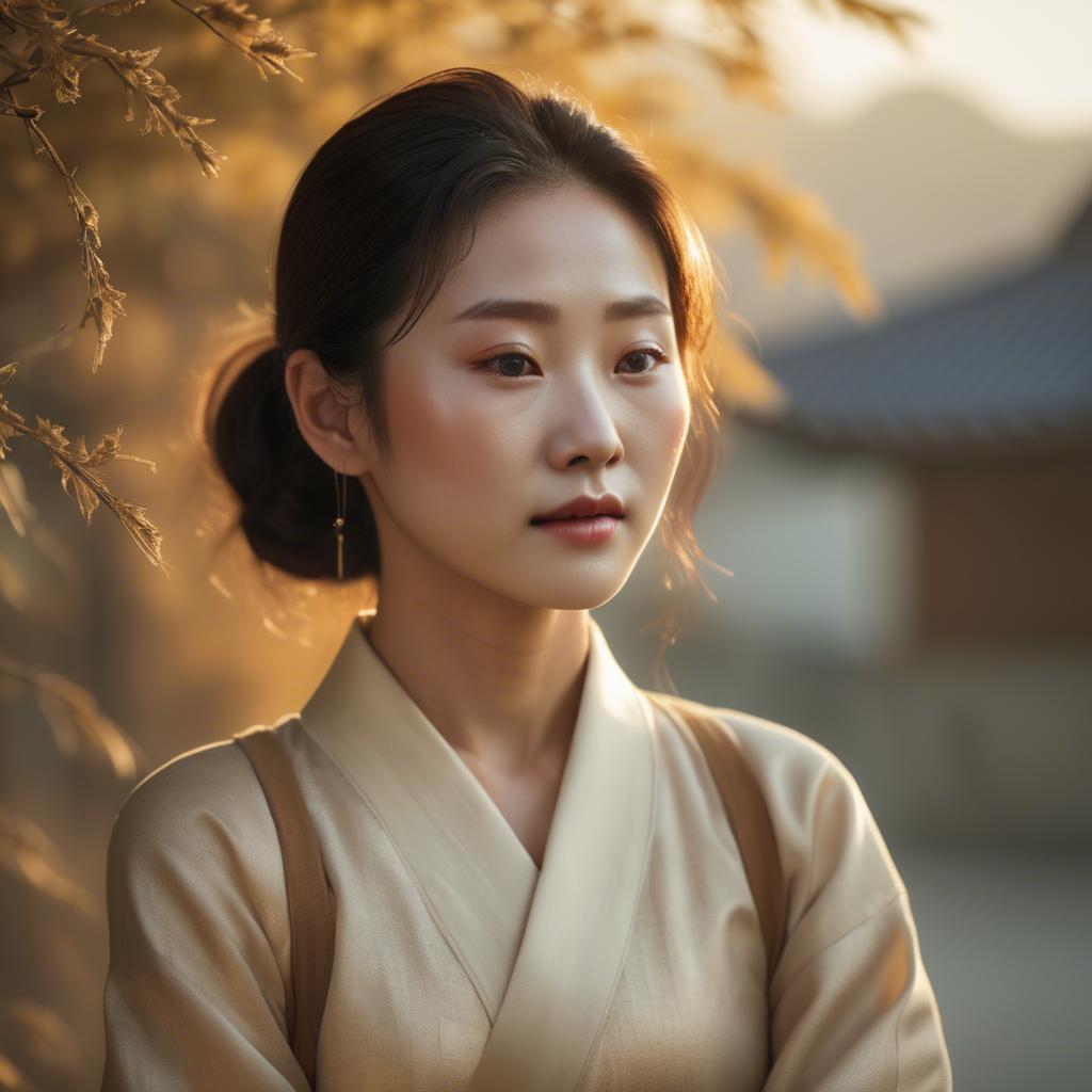 A stunning image of korean woman in soft golden light.