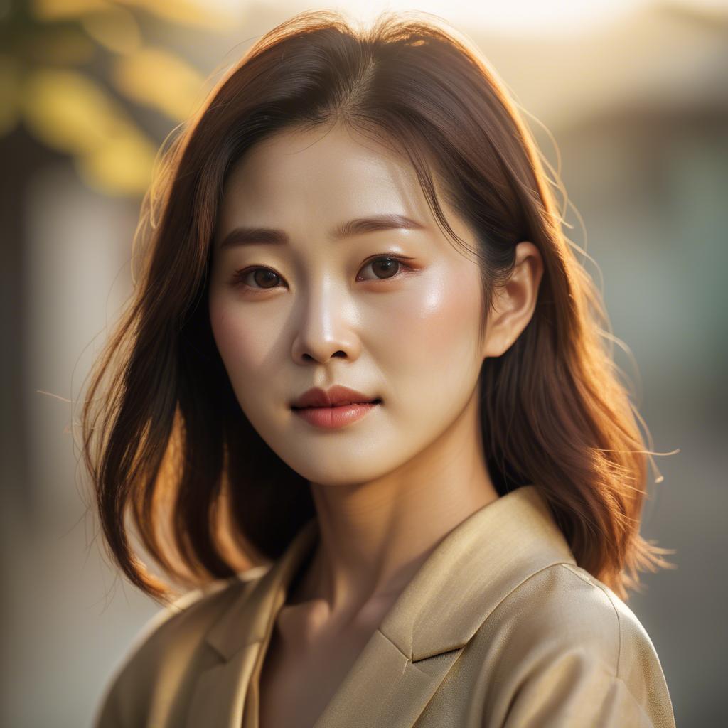 A stunning image of korean woman in soft golden light.