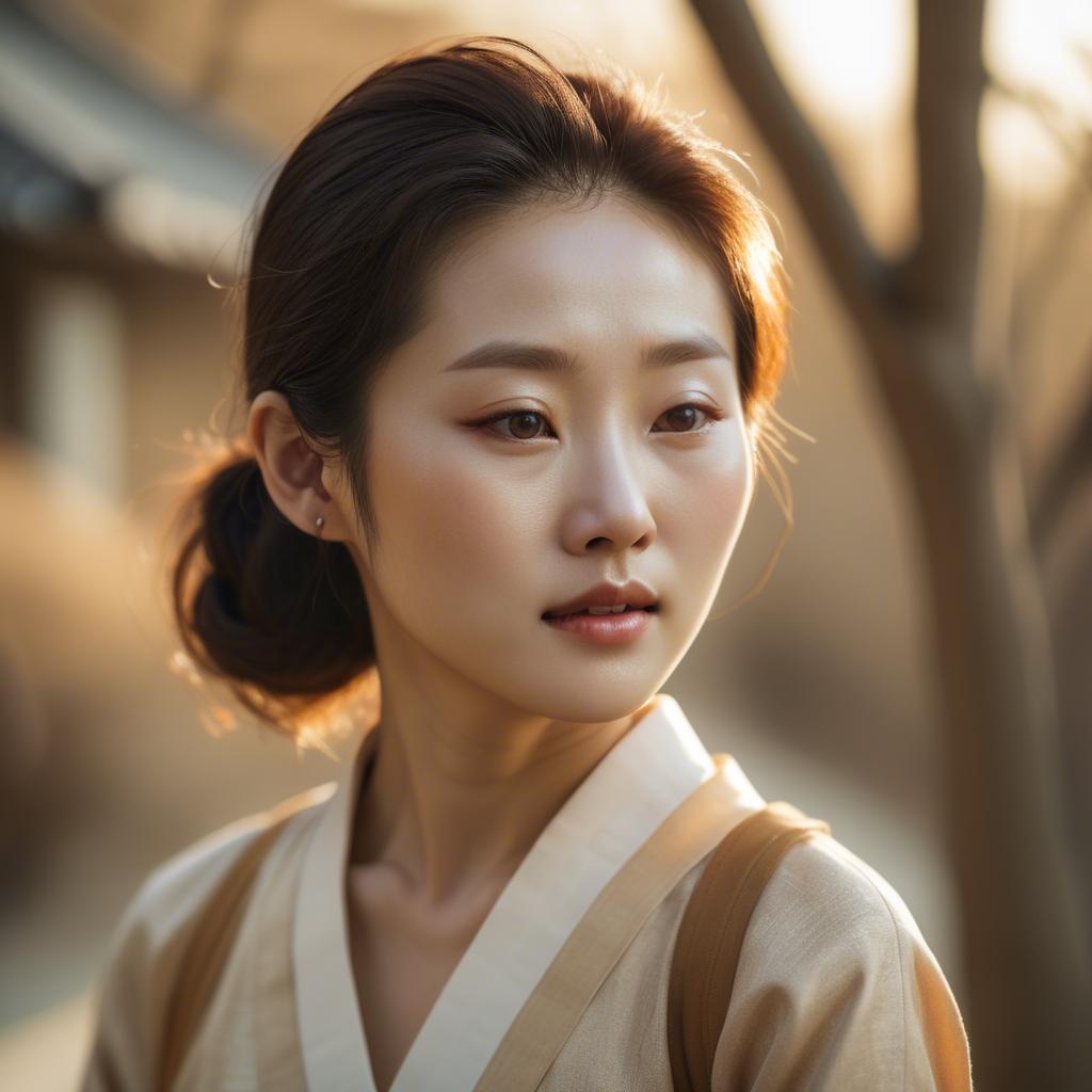 A stunning image of korean woman in soft golden light.
