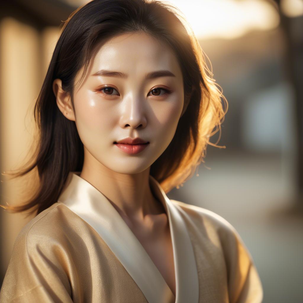 A stunning image of korean woman in soft golden light.