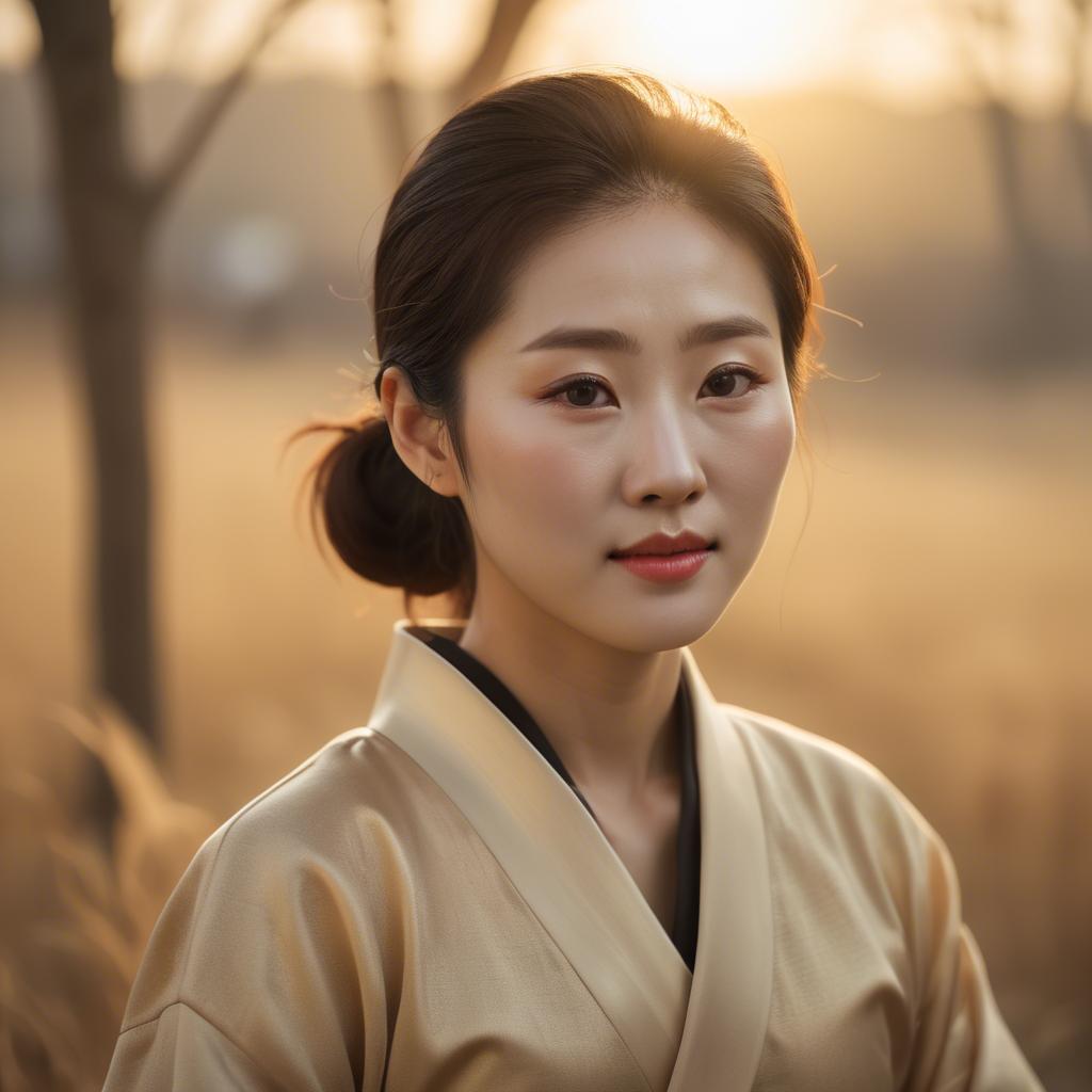 A stunning image of korean woman in soft golden light.