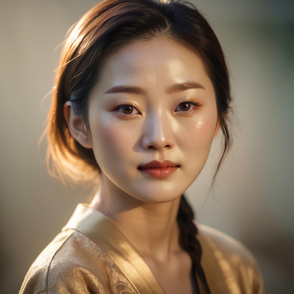 A stunning image of korean woman in soft golden light.