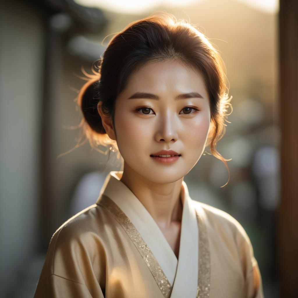 A stunning image of korean woman in soft golden light.