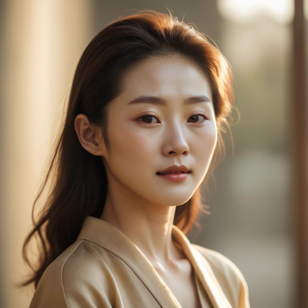 A stunning image of korean woman in soft golden light.