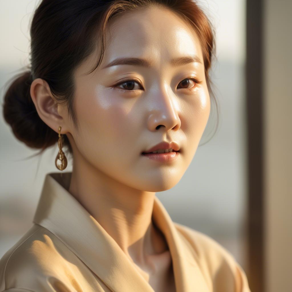 A stunning image of korean woman in soft golden light.