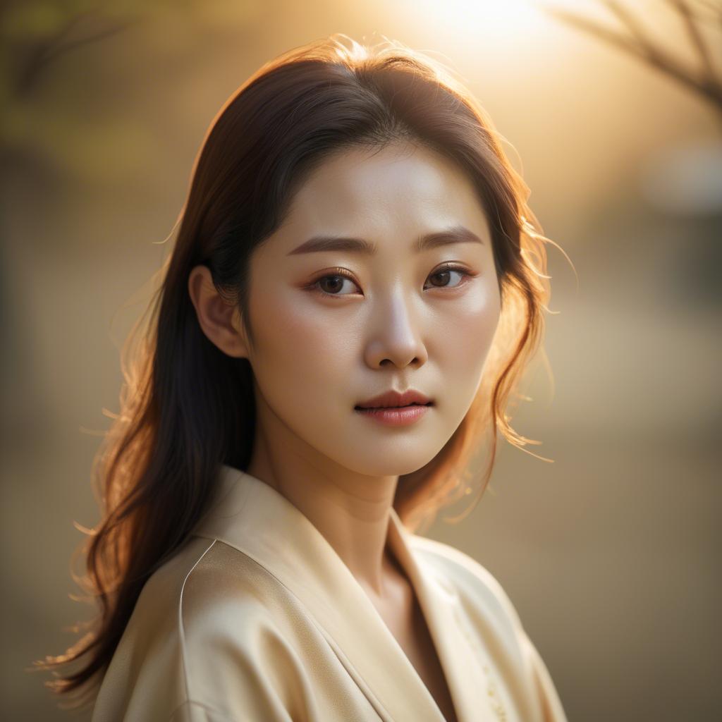A stunning image of korean woman in soft golden light.
