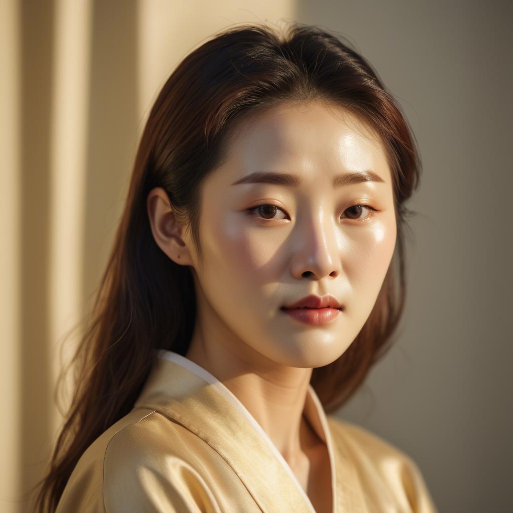 A stunning image of korean woman in soft golden light.