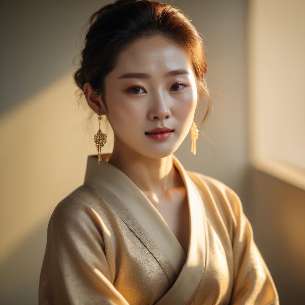 A stunning image of korean woman in soft golden light.