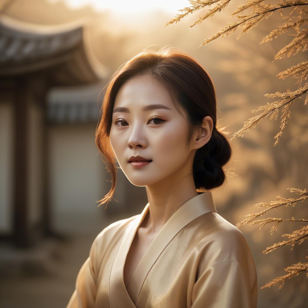 A stunning image of korean woman in soft golden light.