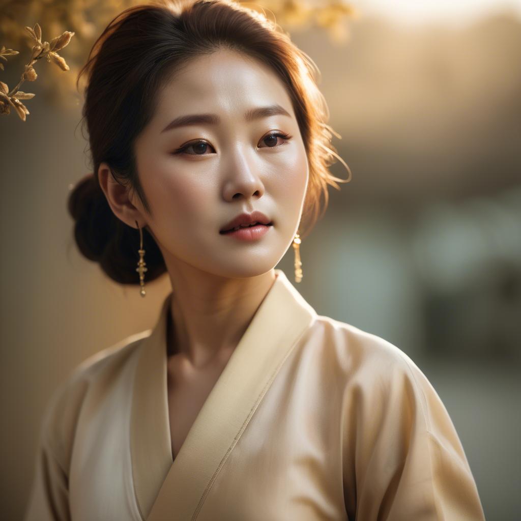 A stunning image of korean woman in soft golden light.