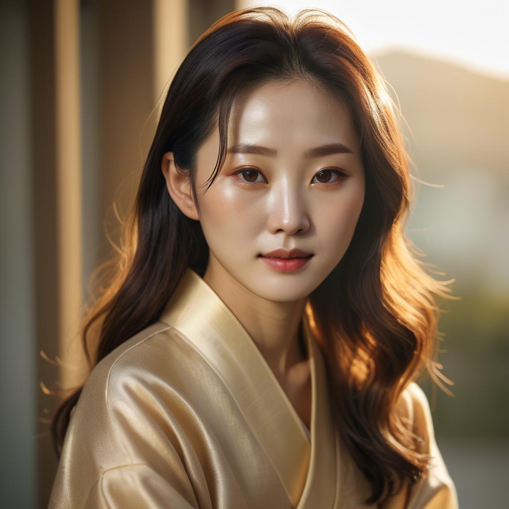 A stunning image of korean woman in soft golden light.
