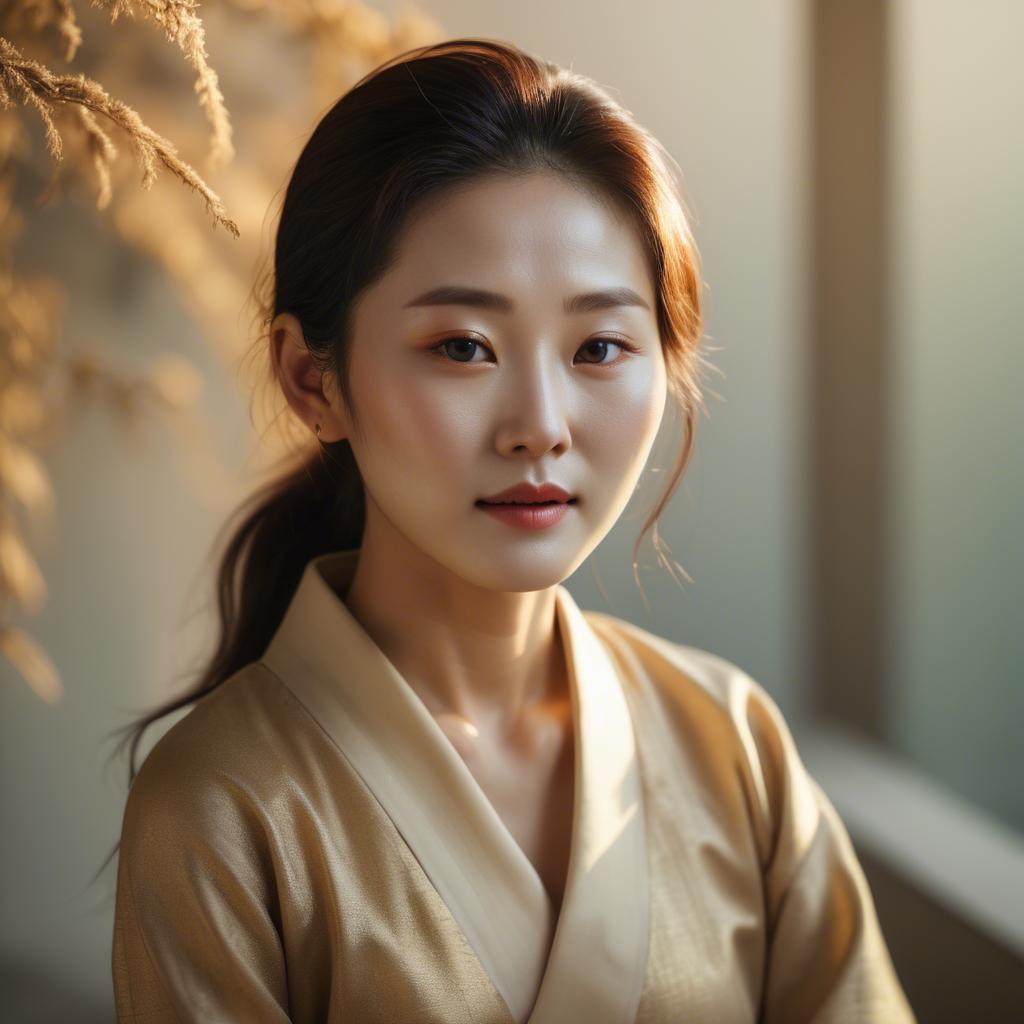 A stunning image of korean woman in soft golden light.