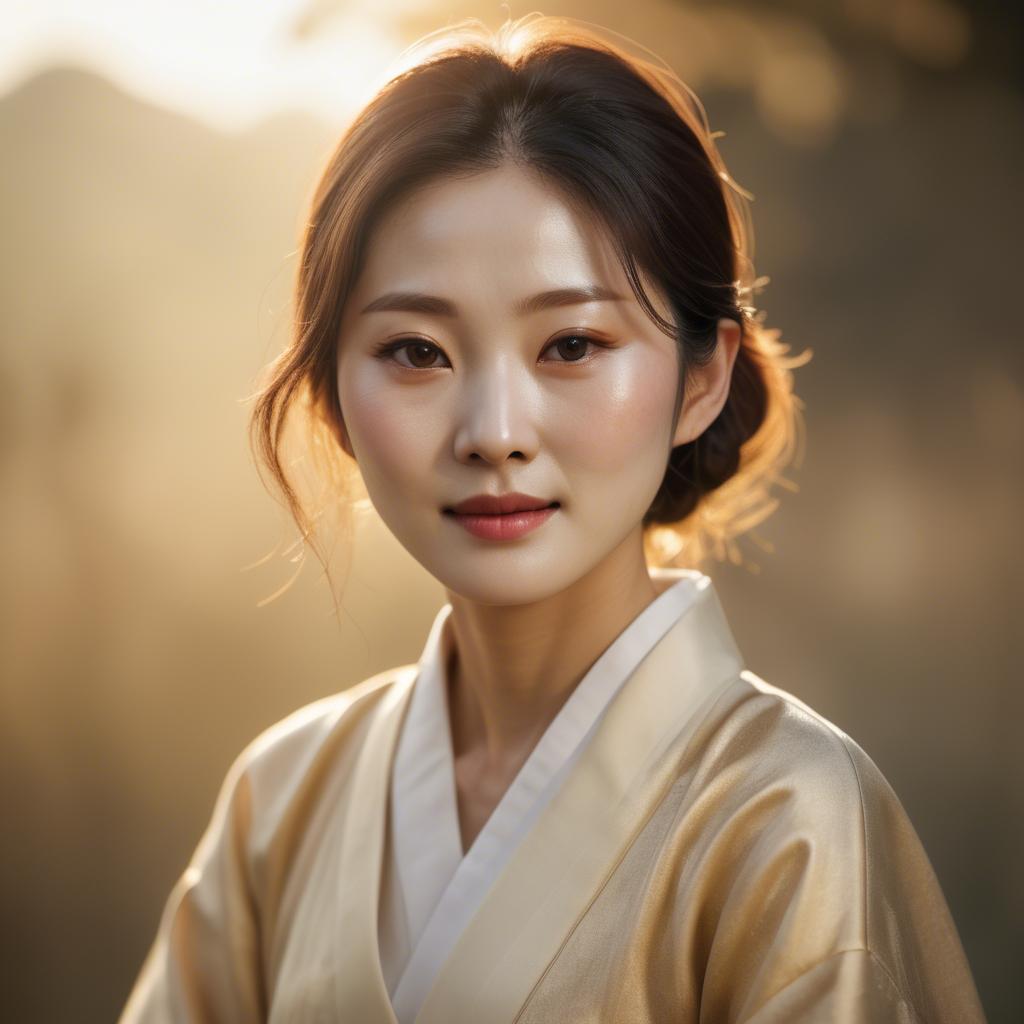 A stunning image of korean woman in soft golden light.