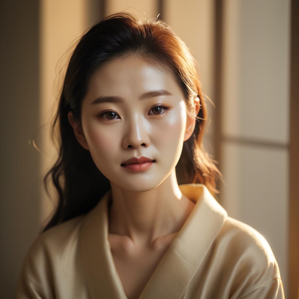 A stunning image of korean woman in soft golden light.