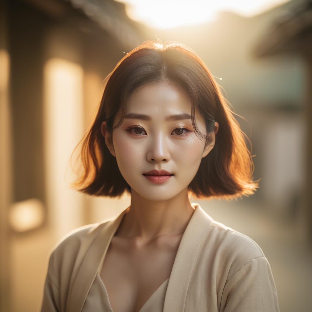 A stunning image of korean woman in soft golden light.