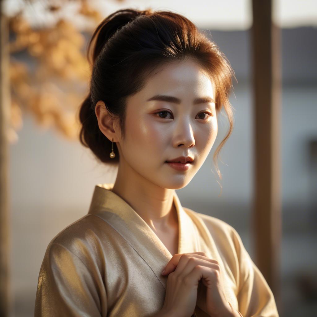 A stunning image of korean woman in soft golden light.