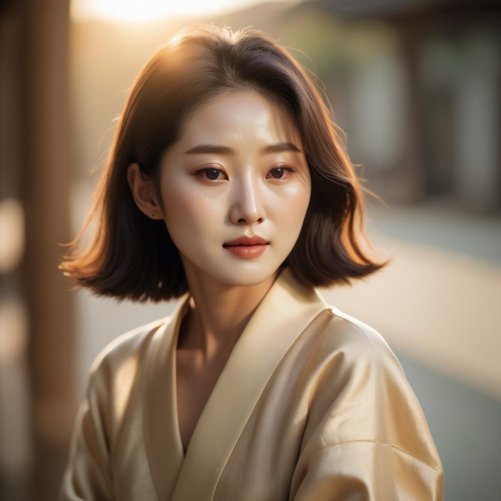 A stunning image of korean woman in soft golden light.