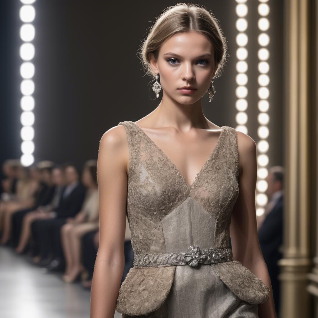 A stunning image of luxembourgish charm in high-end couture highlighting luxurious textures under spotlights.