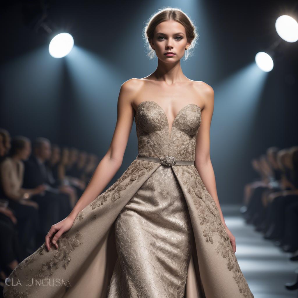 A stunning image of luxembourgish charm in high-end couture highlighting luxurious textures under spotlights.